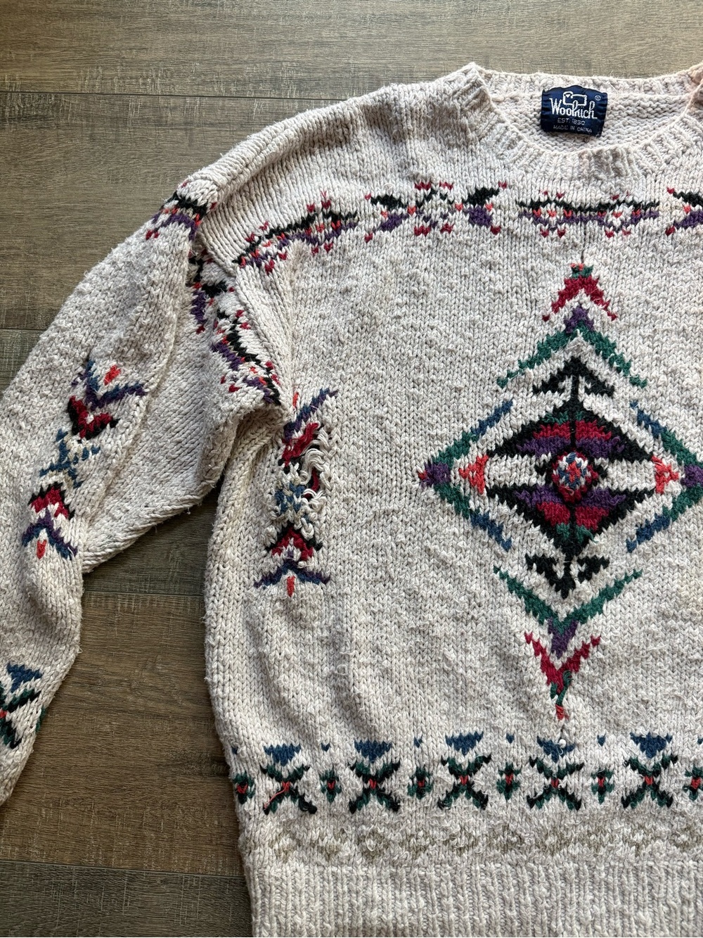 Vintage Americana Woolrich Cotton Chunky Knit Distressed Sweater